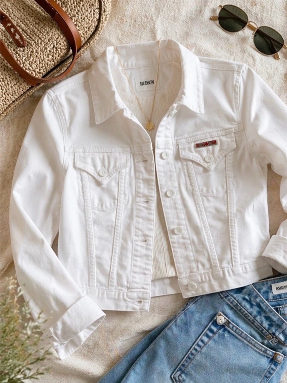 White Cropped Denim Jacket by Hudson Coastal Chic Spring Layering Size S